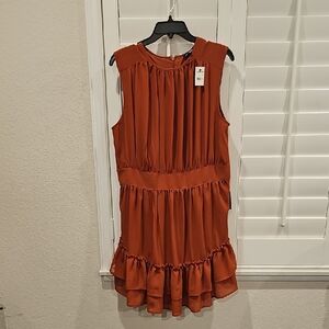 Express Rust Sleeveless Mini Dress with Ruffles